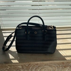 Tory Burch Black Satchel with Laser Cut Dot Design